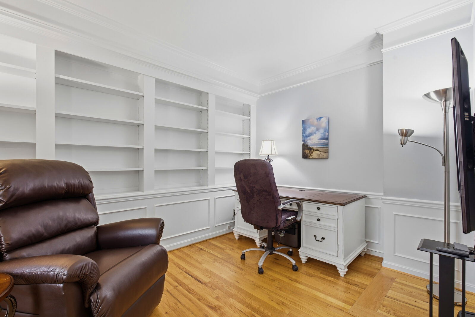 Private home office with custom built-ins
